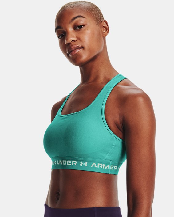 Women's Armour® Mid Crossback Heather Sports Bra, Green, pdpMainDesktop image number 2